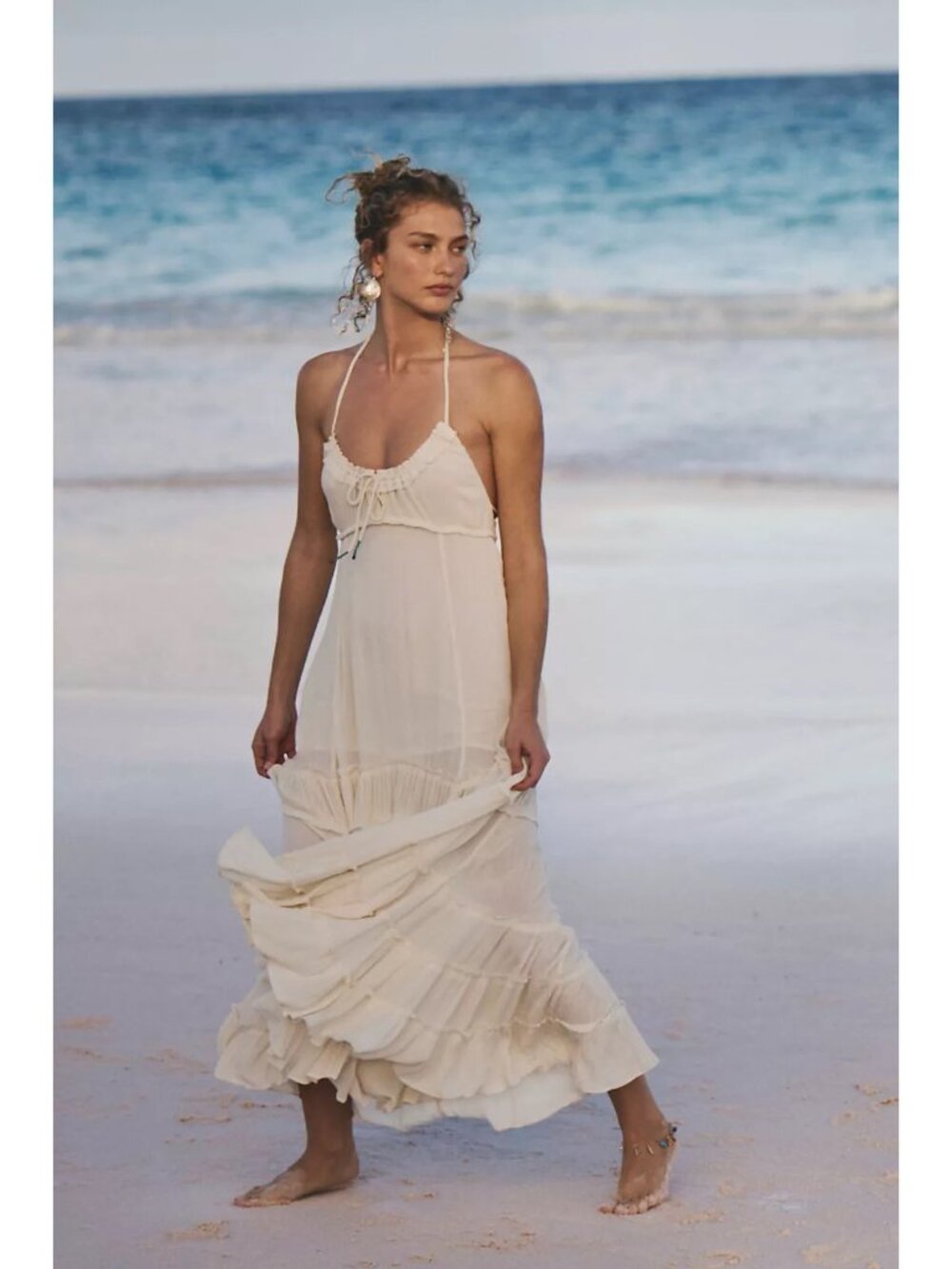 FREE PEOPLE Burst Of Bliss Halter Maxi Dress Cream Women’s Size Medium Boho Chic - Picture 2 of 15